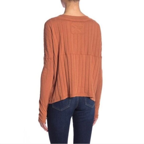 Free People In The Mix Henley Ribbed Long Sleeve Shirt Size Large - Picture 3 of 10